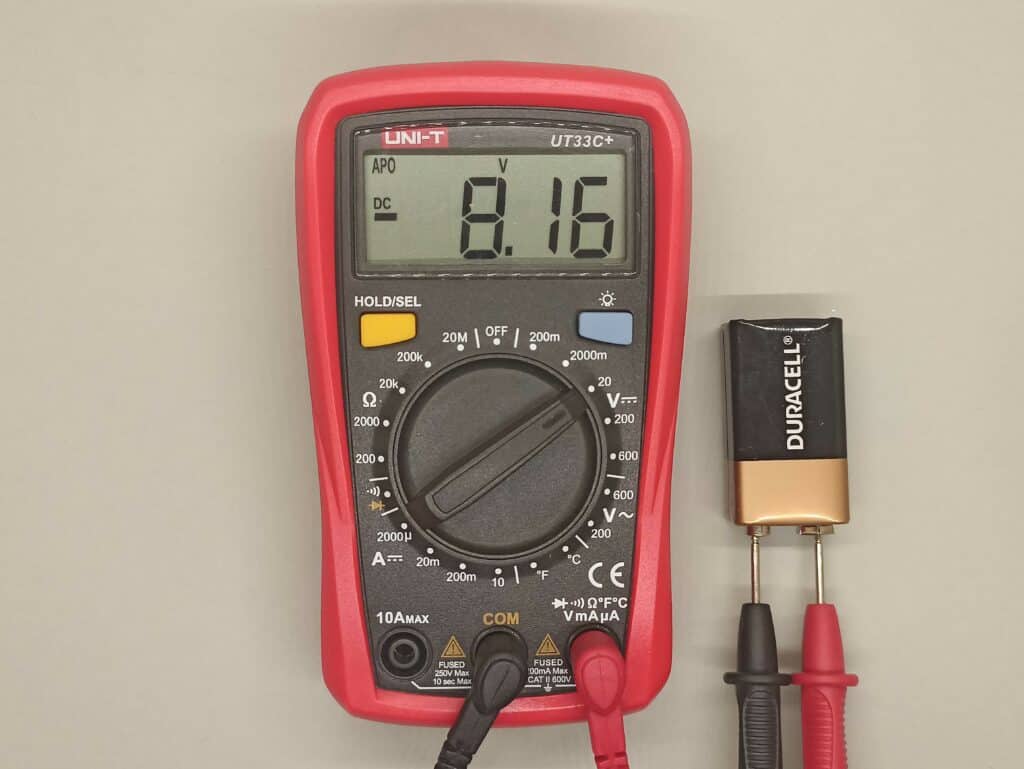 Multimeter showing negative voltage
