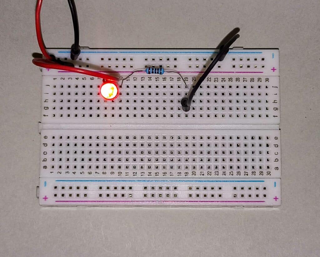 Testing the LED circuit on a breadboard