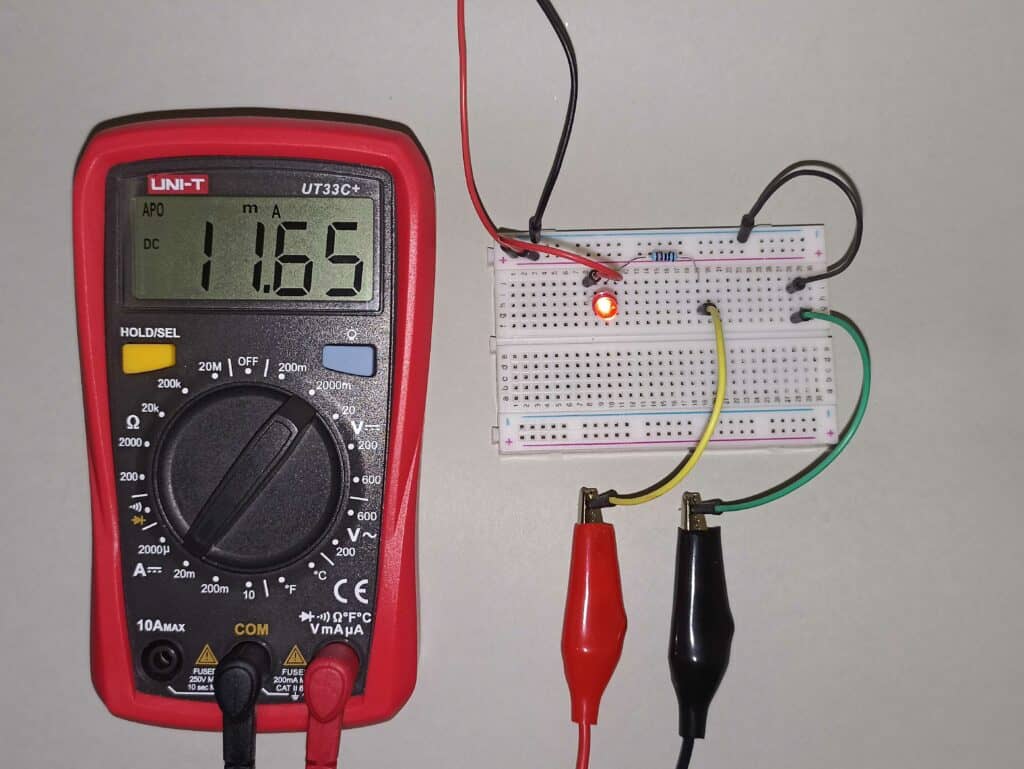 Measuring current through an LED circuit with a multimeter