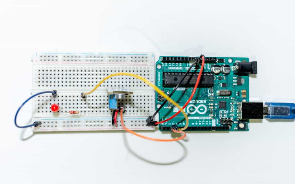 Photo of the assembled Arduino Sound Sensor Circuit