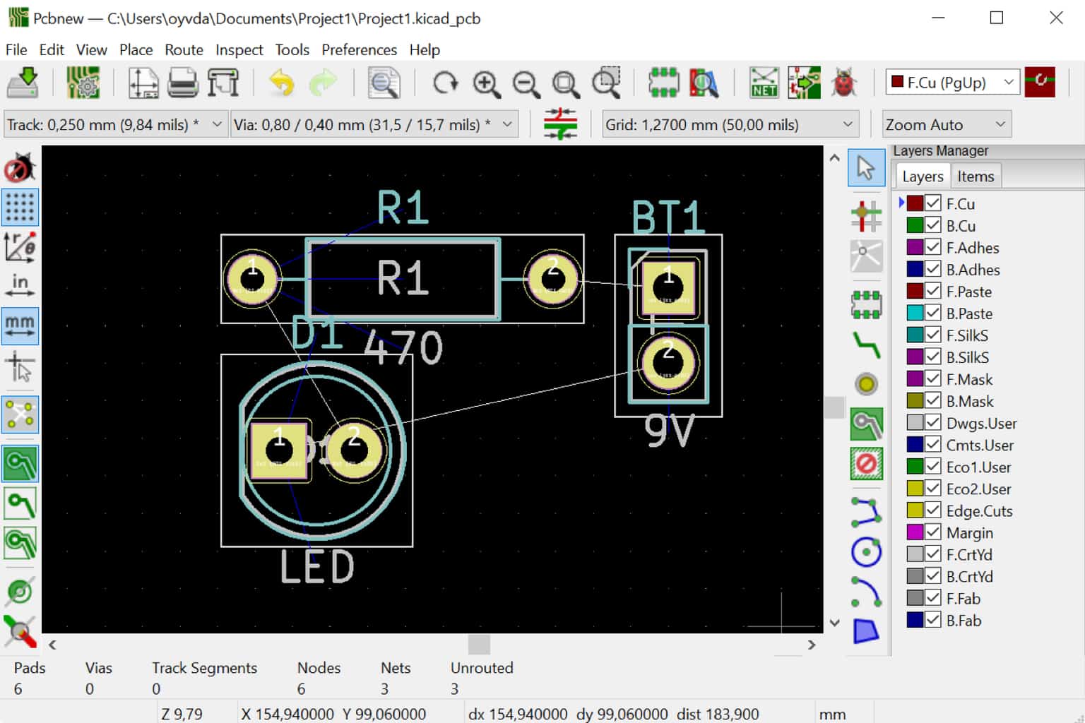 Kicad pcbnew with imported footprints