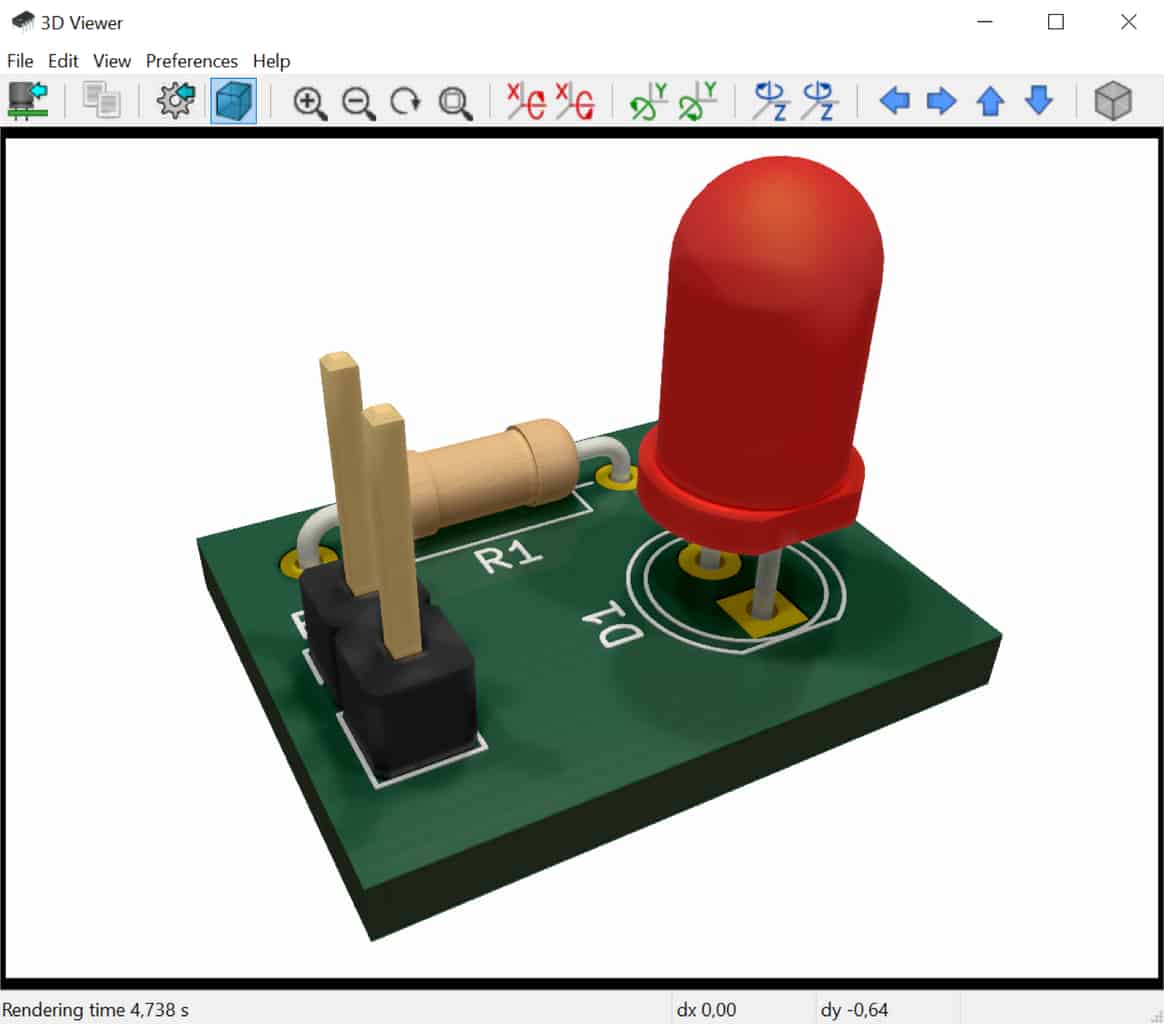 Kicad Tutorial finished board in 3D