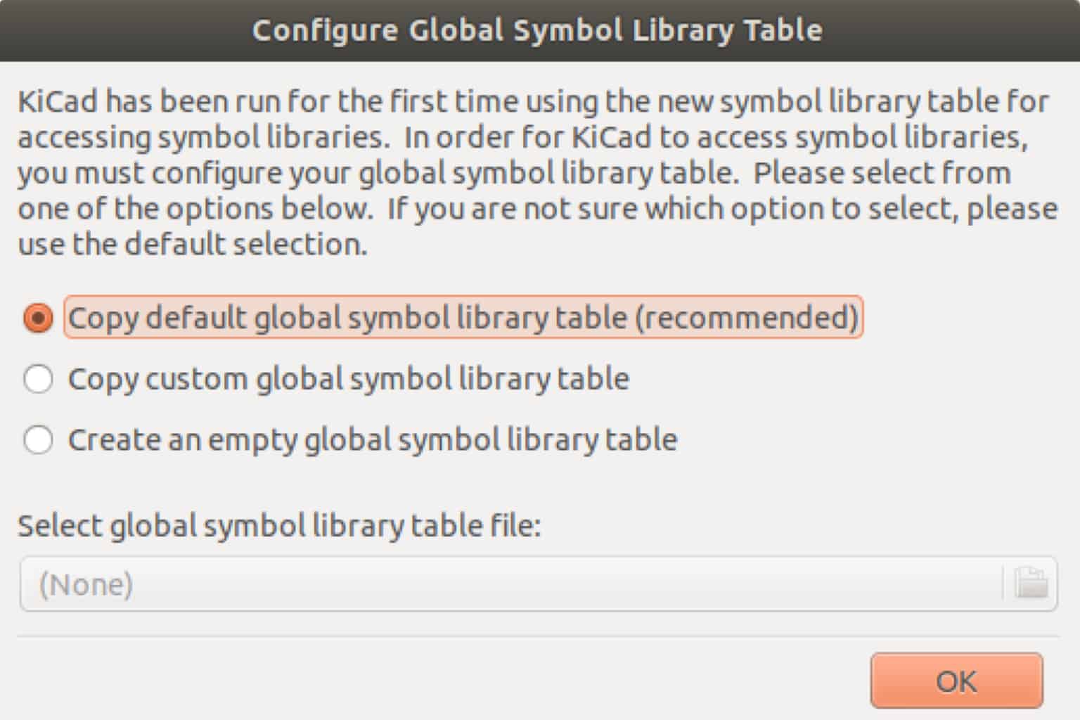Kicad Configure Global Symbol Library Table box