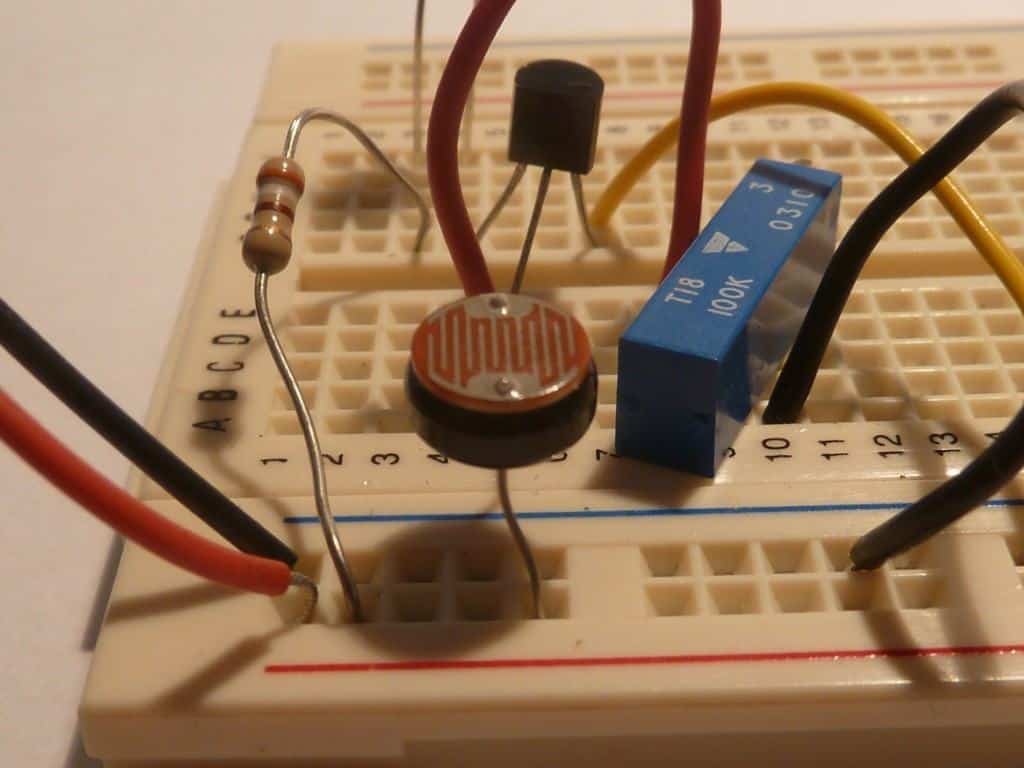 Light dependent resistor on a bradboard