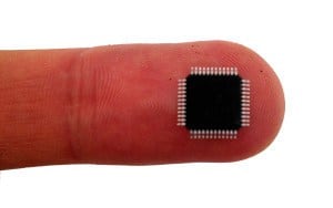 A microcontroller chip on a finger