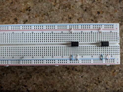 Building the 555 Police Siren circuit on breadboard - step 1