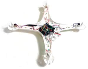 Drone opened with electronics showing