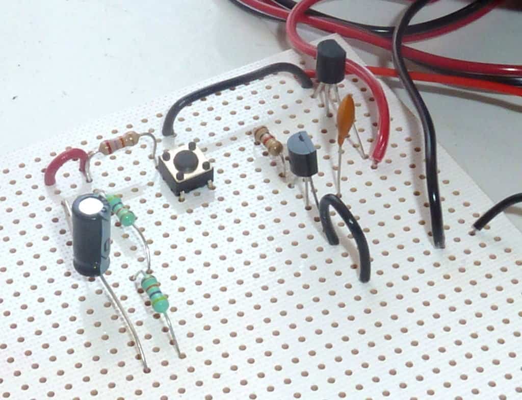 Stripboard with components and wires