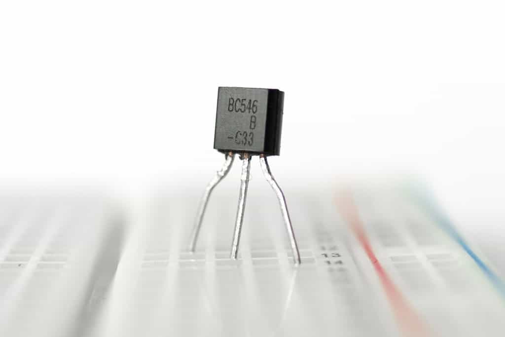NPN transistor on a breadboard