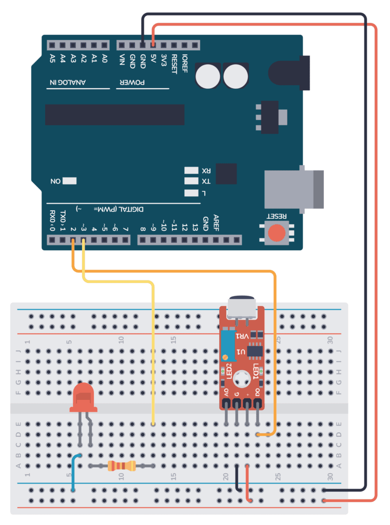 Arduino Sound Sensor circuit connected on a breadboard