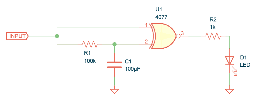 CD4077 Example circuit: Edge detection or one-shot pulse