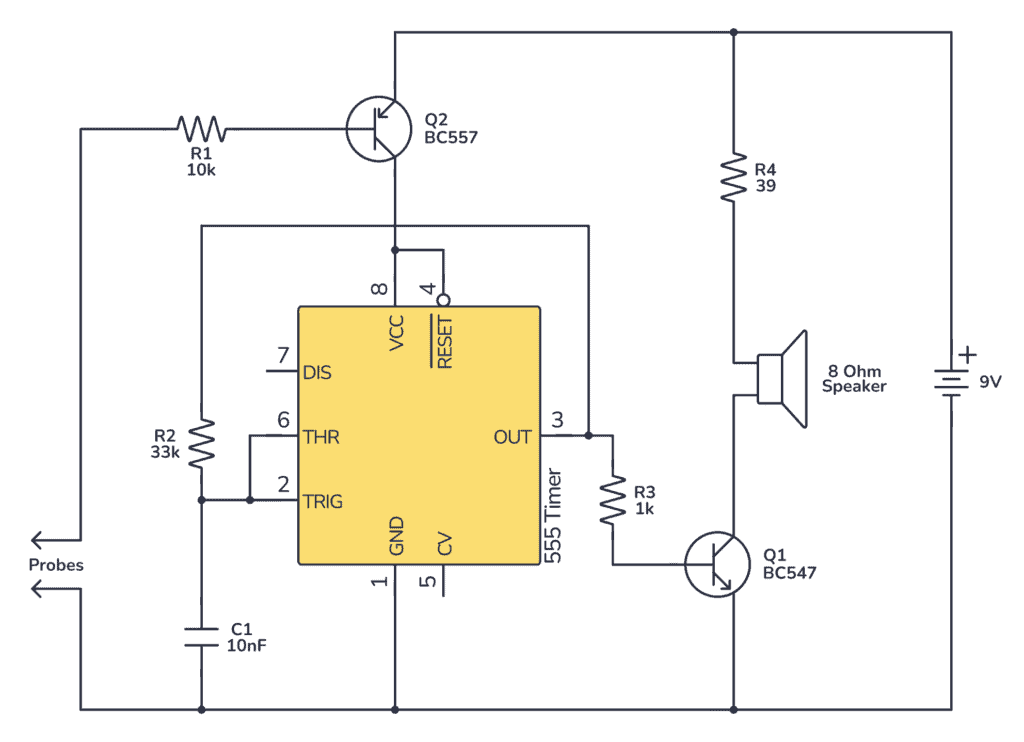 555 continuity tester schematic