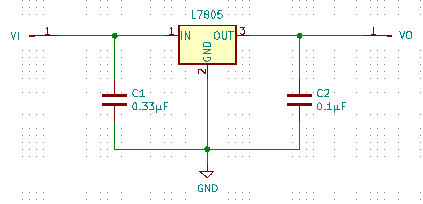 A simple 7805 voltage regulator circuit with 5V output