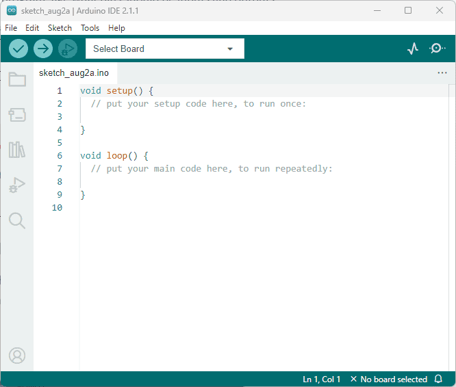 The Arduino IDE with the bare minimum code entered