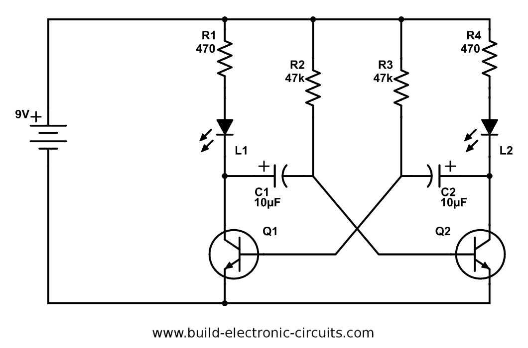 Astable Multivibrator Blinking Led Circuit