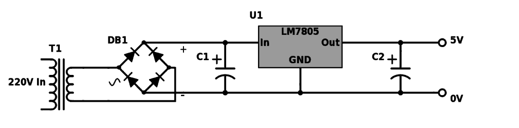 Circuit diagram for a basic power supply 