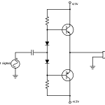 Schematic of a BJT Amplifier with positive, negative and ground terminals