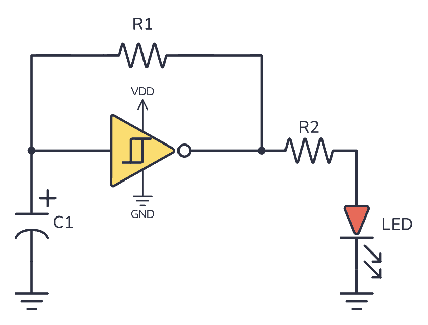 Exampel of capacitor used to create blinking light circuits