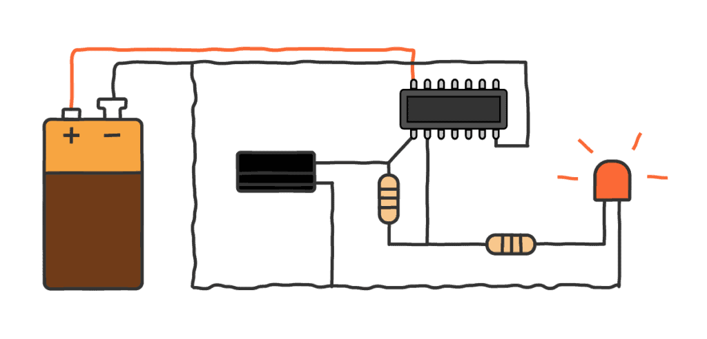 Blinking LED Circuit Diagram in cartoon style