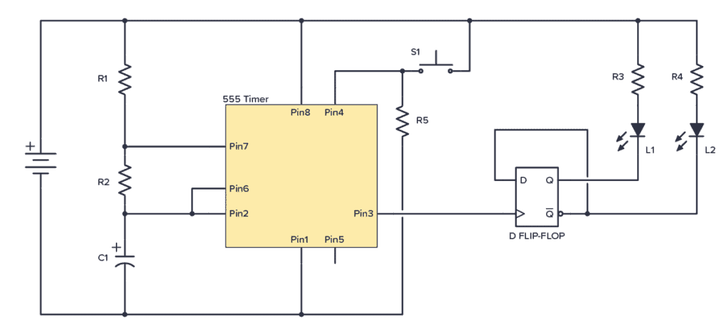 Coin tosser circuit with IC 4013