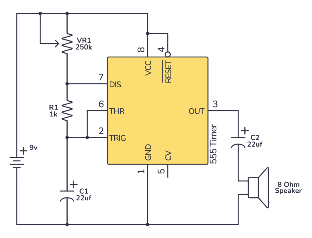 Schematic diagram for the 555 Timer Metronome
