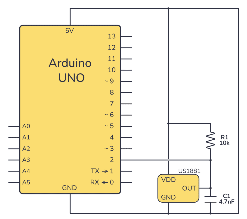 Arduino Hall effect sensor circuit diagram