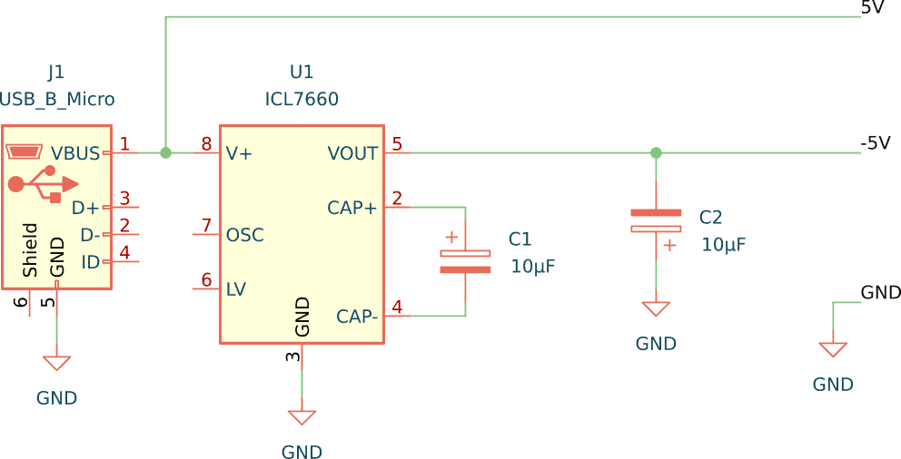 Schematic for +5V -5V dual power supply