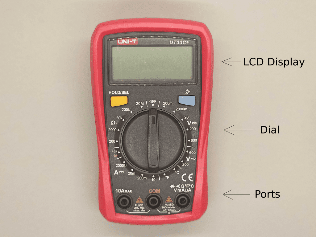 The different parts of a multimeter