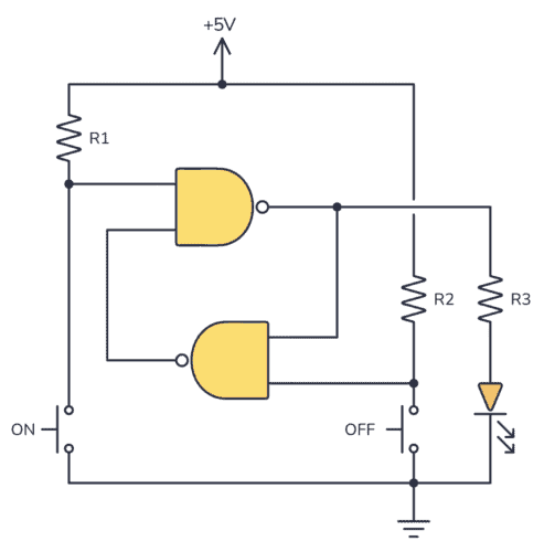 Circuit diagram for a 74HC00 NAND-based LED switch