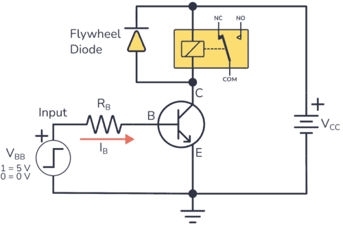 Relay wiring diagram using a transistor