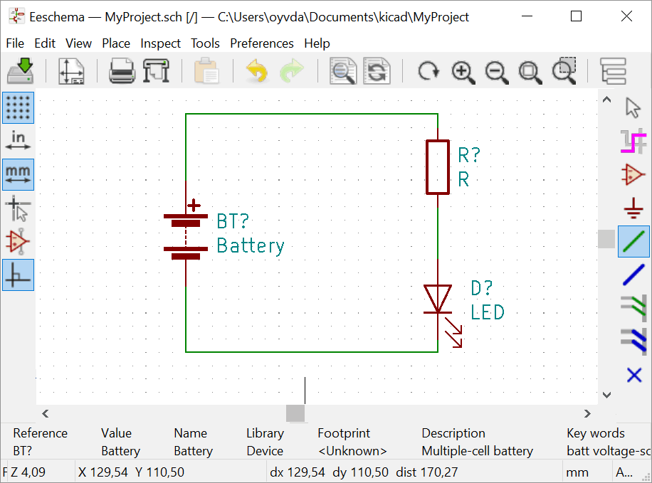The start of a schematic that will turn into a PCB design