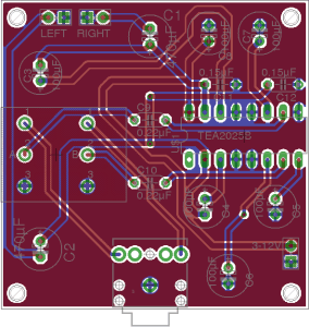 PCB design layout of a stereo amplifier board